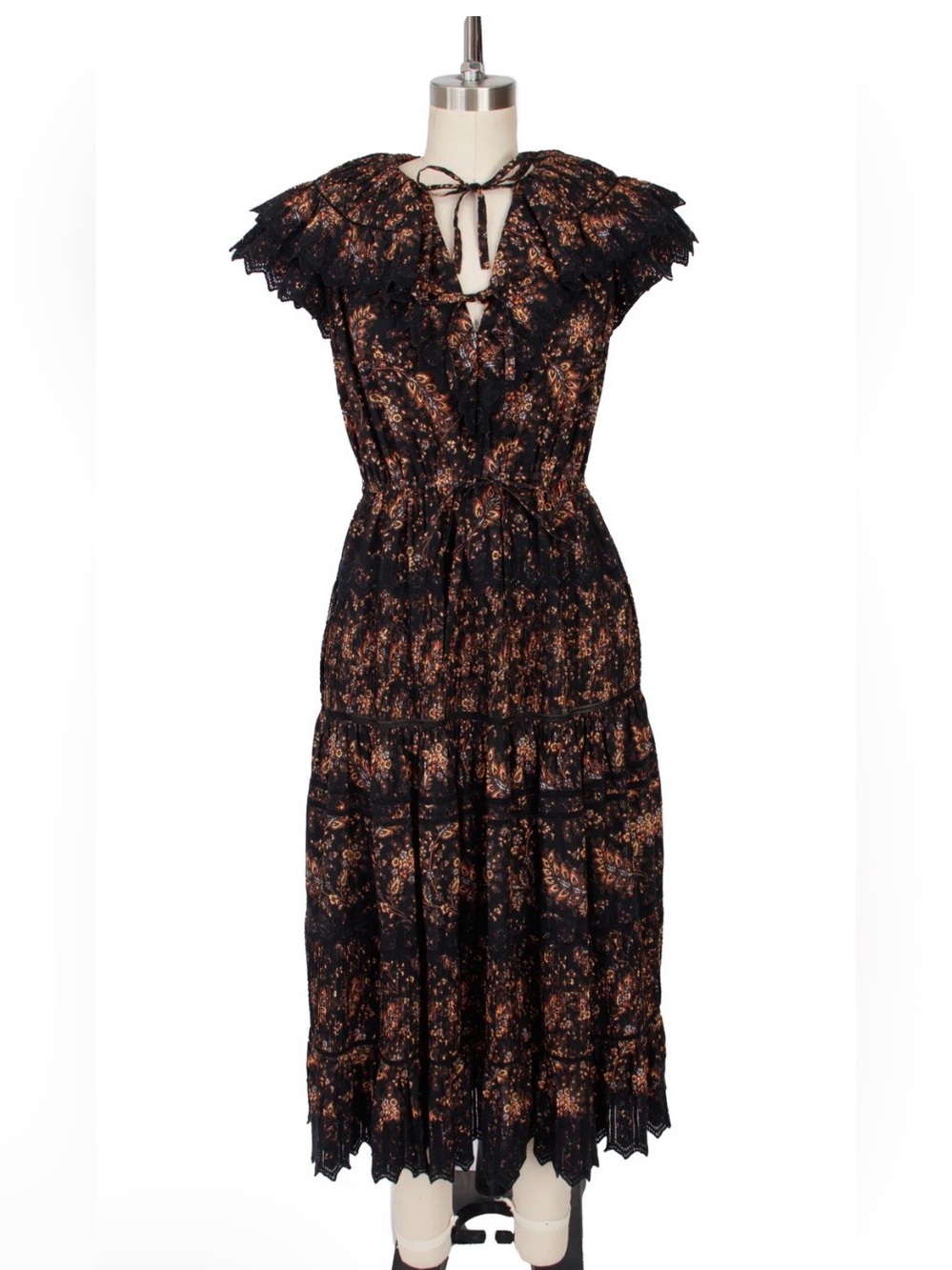 Ulla Johnson Jacqueline Dress Handmade Black Floral Lace Midi Dress - Picture 2 of 15